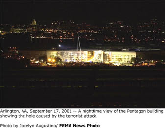 Pentagon at night after crash